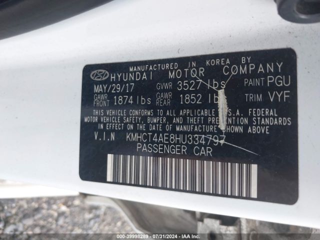 KMHCT4AE8HU334797 Hyundai Accent Value Edition