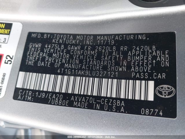 4T1G11AK9LU327121 Toyota CAMRY SE