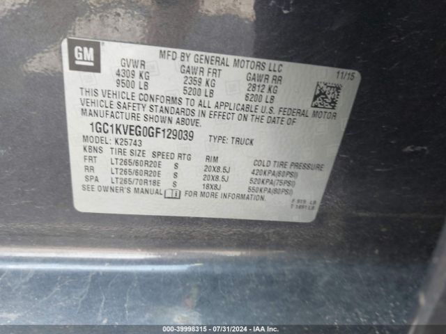 1GC1KVEG0GF129039 Chevrolet Silverado 2500hd Lt