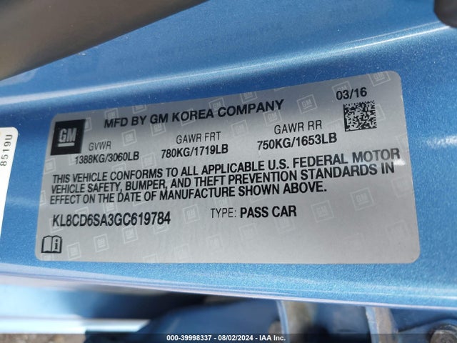 Chevrolet Spark 1lt Cvt 2016 KL8CD6SA3GC619784 Image 9