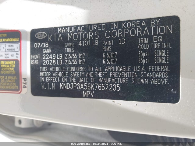 KIA SOUL + 2019 KNDJP3A56K7662235 Image 9