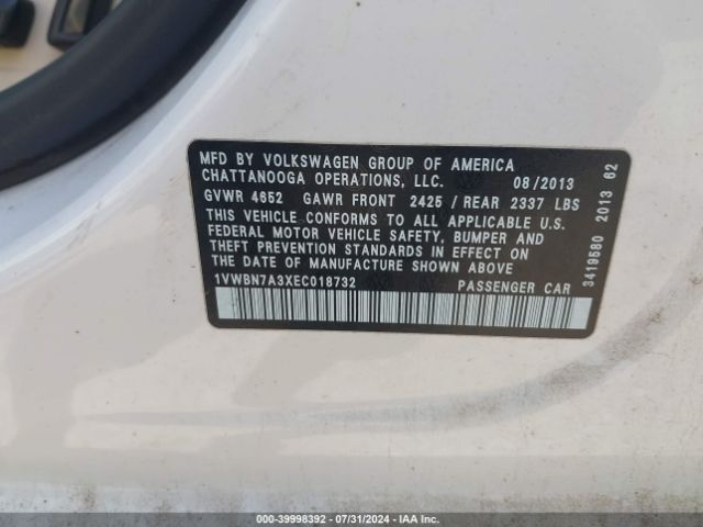 1VWBN7A3XEC018732 Volkswagen Passat 2.0l Tdi Se