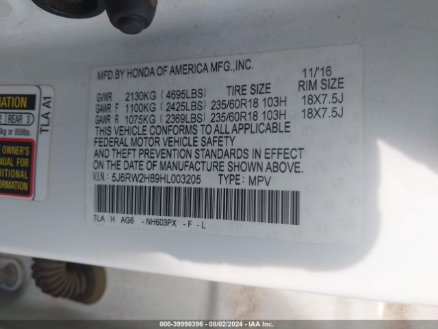 5J6RW2H89HL003205 Honda Cr-v Ex-l/ex-l Navi