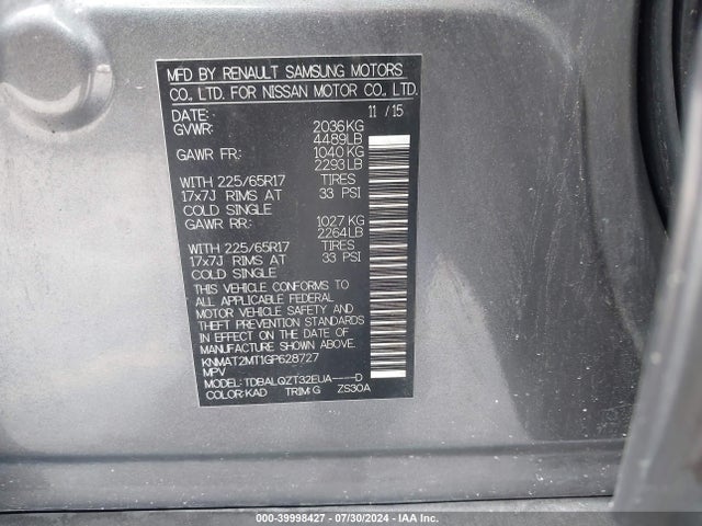 Nissan ROGUE SV 2016 KNMAT2MT1GP628727 Image 9