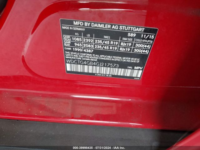 WDCTG4GB4GJ217573 Mercedes-Benz Gla 250 4matic