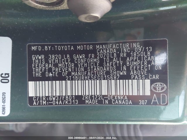 Toyota COROLLA LE 2014 2T1BURHE5EC015687 Image 9