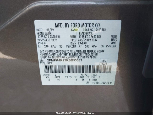 Ford Edge Titanium 2019 2FMPK4K93KBB53383 Image 9