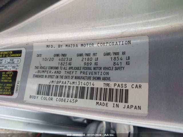 Mazda Mazda3 2.0 2021 JM1BPAA74M1314014 Image 9