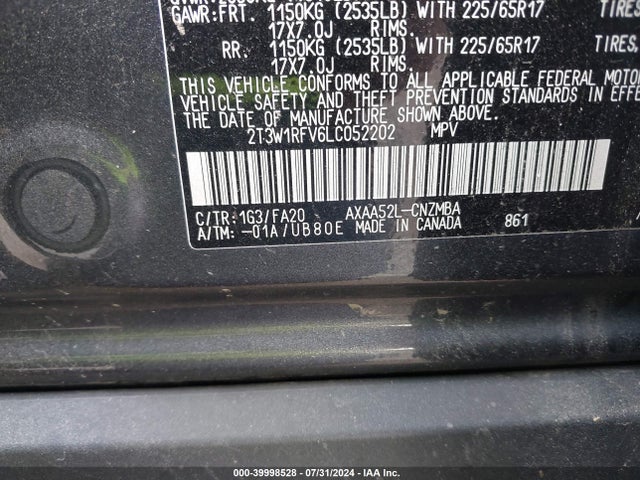 Toyota Rav4 Xle 2020 2T3W1RFV6LC052202 Image 9