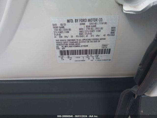 5LMYJ8XY0MNL01928 Lincoln Aviator Grand Touring