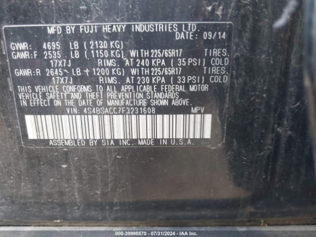4S4BSACC7F3231608 Subaru Outback 2.5i Premium