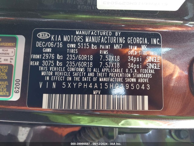 KIA Sorento 2.0t Ex 2017 5XYPH4A15HG295043 Image 9