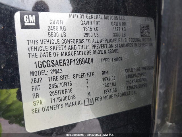1GCGSAEA3F1269404 Chevrolet Colorado Wt