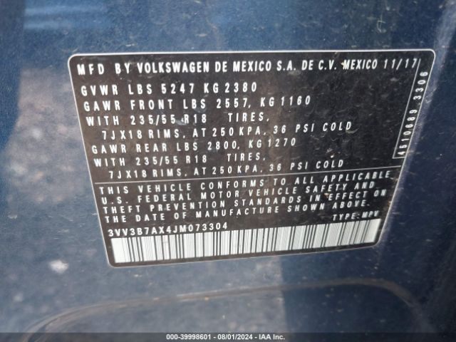 3VV3B7AX4JM073304 Volkswagen Tiguan