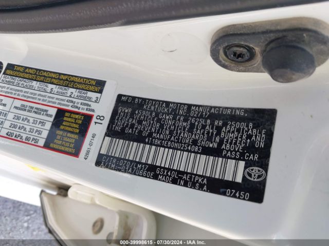 4T1BK1EB0HU254083 Toyota AVALON LIMITED