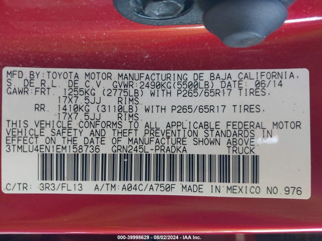 Toyota Tacoma Base V6 2014 3TMLU4EN1EM158736 Image 9