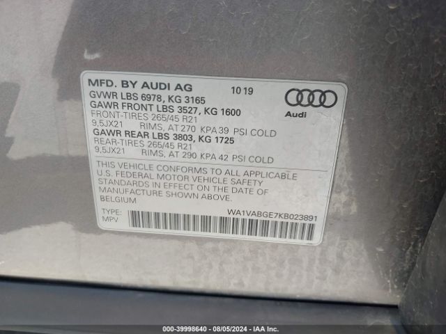 WA1VABGE7KB023891 Audi E-tron Premium Plus