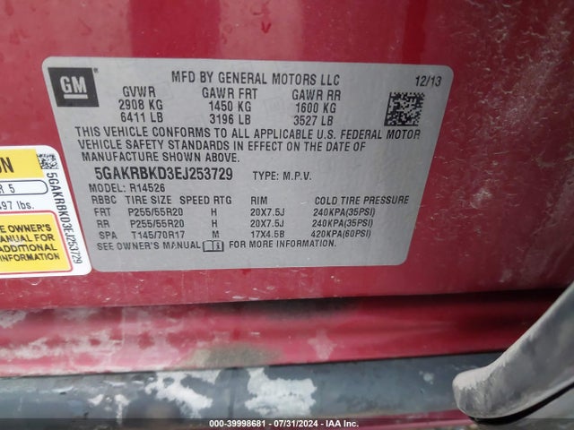 Buick Enclave Leather 2014 5GAKRBKD3EJ253729 Image 9