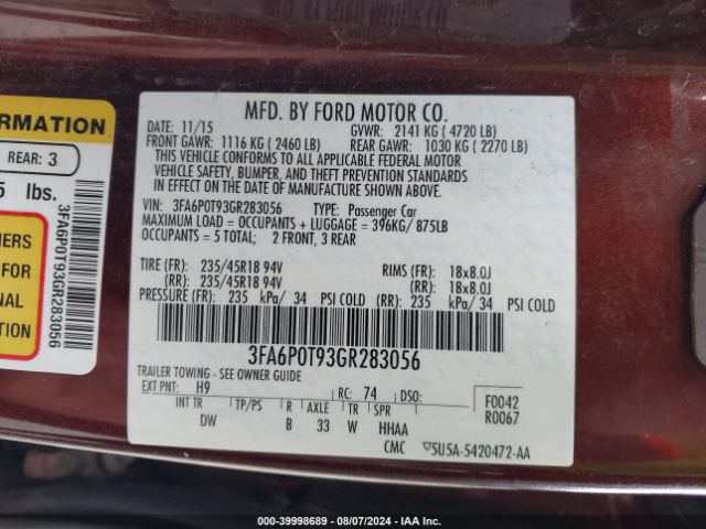 3FA6P0T93GR283056 Ford FUSION SE