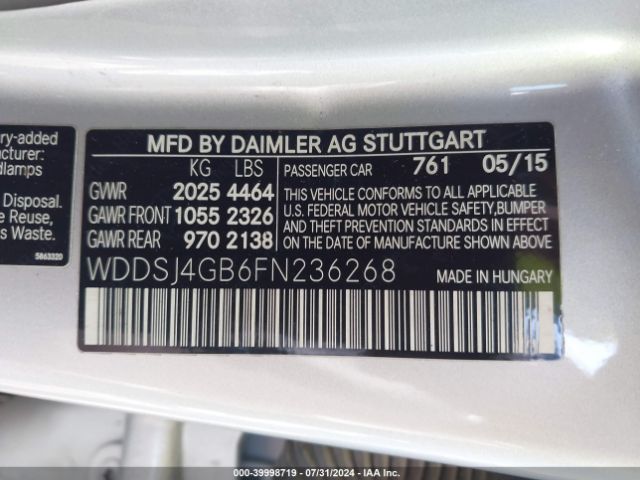 WDDSJ4GB6FN236268 Mercedes-Benz CLA 250 4MATIC