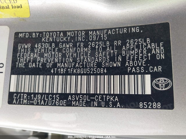 Toyota CAMRY XSE 2016 4T1BF1FK8GU525084 Image 9