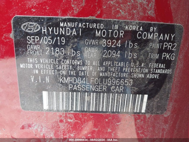 Hyundai ELANTRA SEL 2020 KMHD84LF0LU996653 Image 9