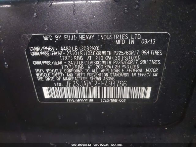 JF2SJAPC2EH493766 Subaru Forester 2.5i Touring