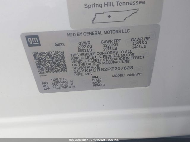 1GYKPCRS2PZ207628 Cadillac Xt6 Fwd Premium Luxury