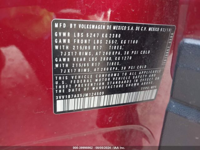 3VV1B7AX5JM124509 Volkswagen Tiguan 2.0t S