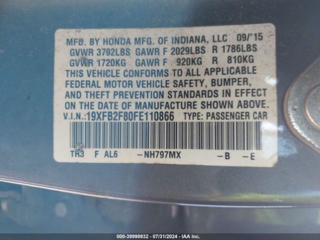 19XFB2F80FE110866 Honda CIVIC EX