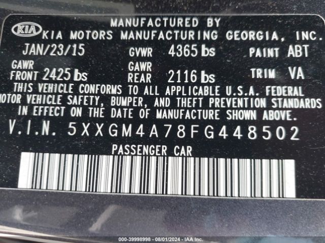 5XXGM4A78FG448502 KIA Optima Lx