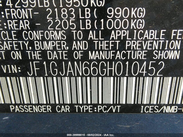 JF1GJAN66GH010452 Subaru Impreza 2.0i Limited