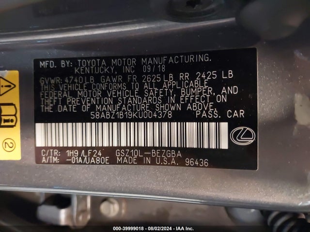 58ABZ1B19KU004378 Lexus Es 350 F Sport