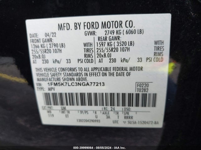 Ford Explorer King Ranch 2022 1FM5K7LC3NGA77213 Image 9