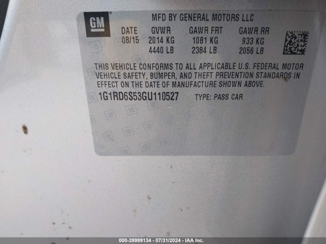 Chevrolet Volt Premier 2016 1G1RD6S53GU110527 Image 9