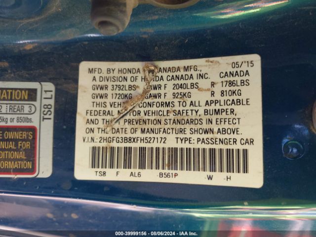 2HGFG3B8XFH527172 Honda CIVIC EX