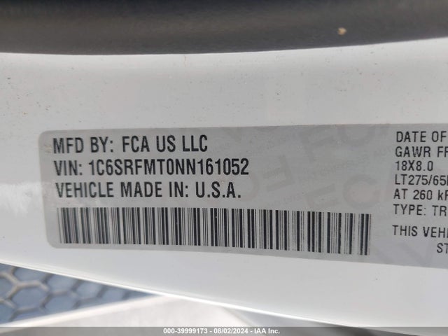 1C6SRFMT0NN161052 RAM 1500 Big Horn  4x4 6'4 Box