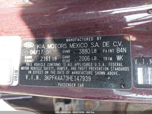 3KPFK4A73HE147939 KIA FORTE LX