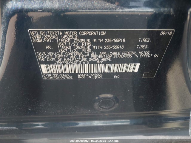 Toyota Rav4 Limited 2018 JTMYFREV4JD131615 Image 9