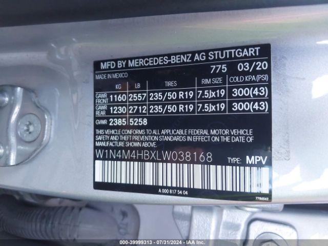 W1N4M4HBXLW038168 Mercedes-Benz Glb 250 4matic