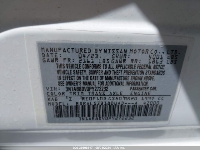 3N1AB8DV0PY272232 Nissan Sentra Sr Xtronic Cvt