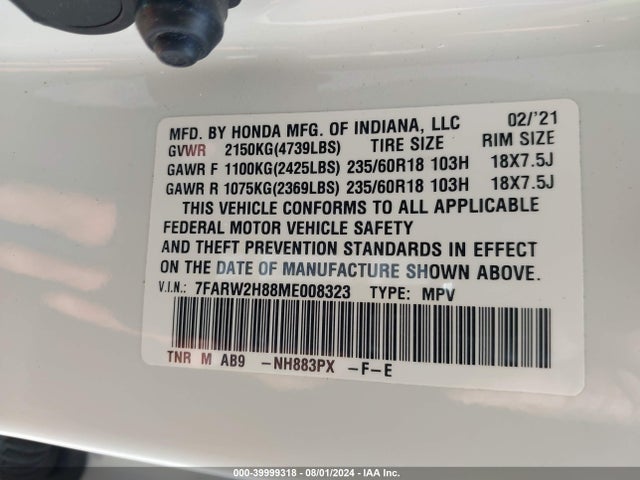 Honda Cr-v Awd Ex-l 2021 7FARW2H88ME008323 Image 9