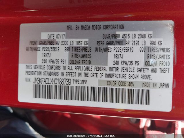JM3KFADLXH0188739 Mazda Cx-5 Grand Select