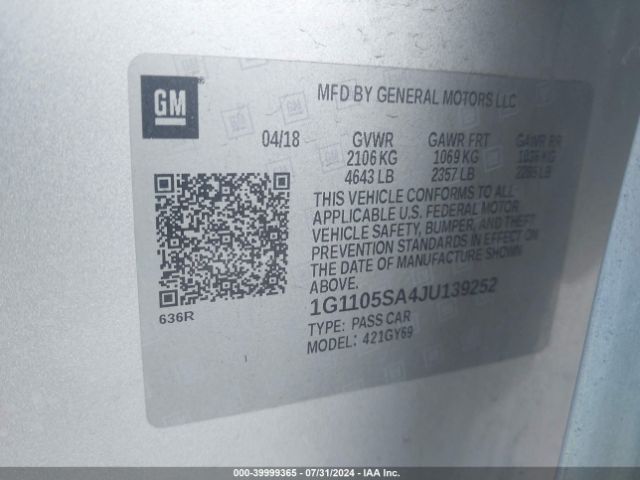 1G1105SA4JU139252 Chevrolet IMPALA 1LT