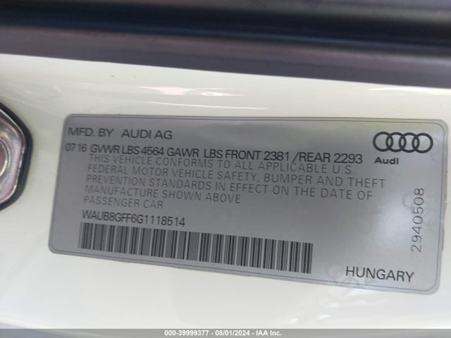 WAUB8GFF6G1118514 Audi A3 2.0t Premium