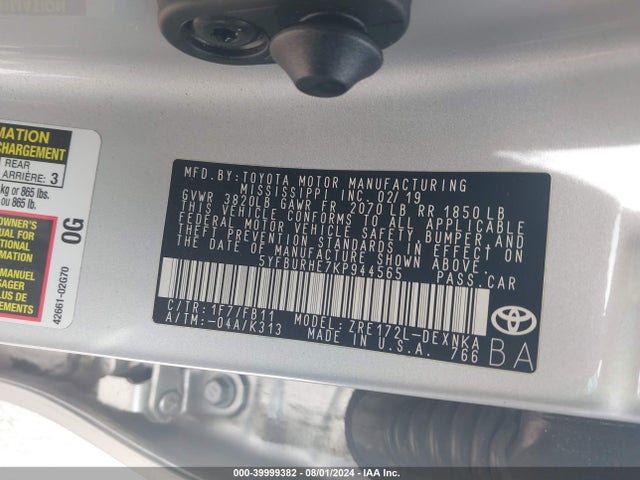 Toyota COROLLA LE 2019 5YFBURHE7KP944565 Image 9