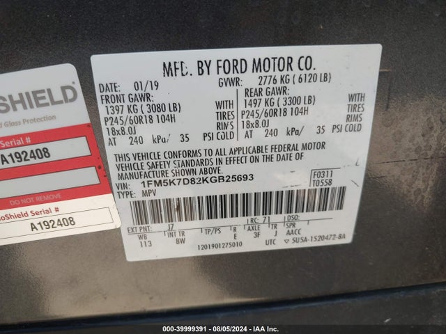 Ford EXPLORER XLT 2019 1FM5K7D82KGB25693 Image 9