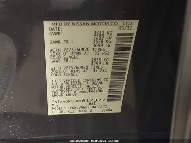 2011 NISSAN ARMADA 5N1AA0NC6BN617327 Photo 8