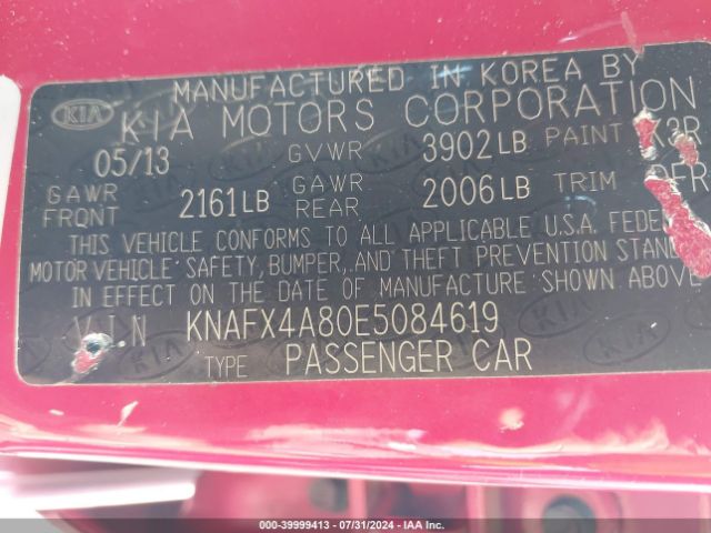 KNAFX4A80E5084619 KIA FORTE EX