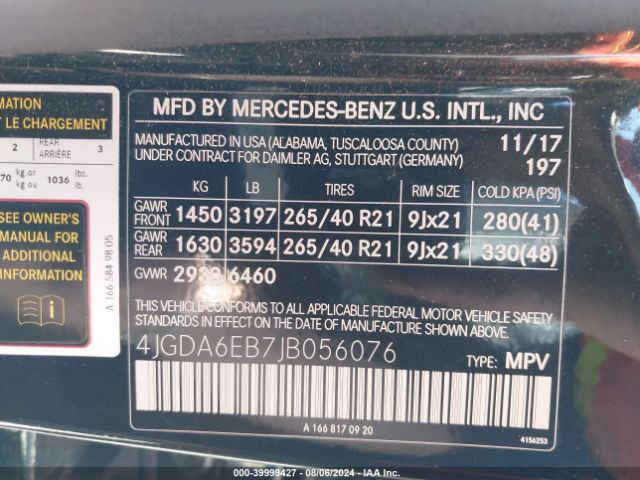 4JGDA6EB7JB056076 Mercedes-Benz Amg Gle 43 4matic